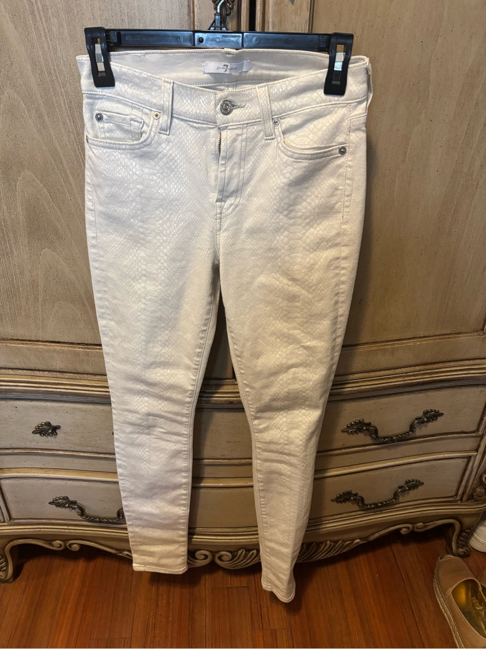 7 For All Mankind White Textured Skinny Jeans